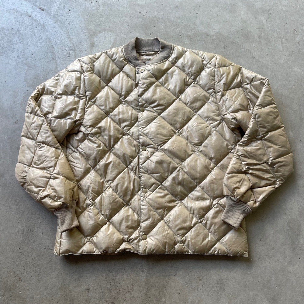 Vintage 50s Eddie Bauer Diamond Quilted Down Jacket Tan Men Large Puffer Liner
